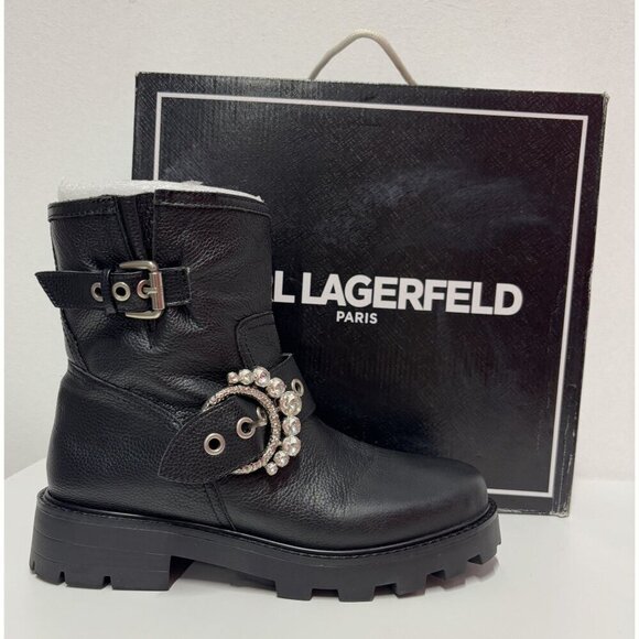 KARL LAGERFELD / Marceau / Black / Lug-Sole / Combat Boot / With Crystal Detail - Picture 7 of 9